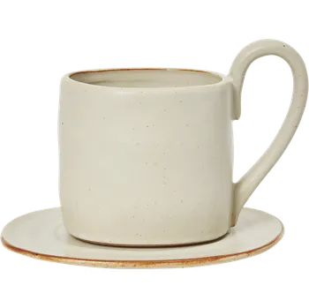 Ferm Living, Šálek s podšálkem Flow, lomená bílá, 2 díl. - Formadore