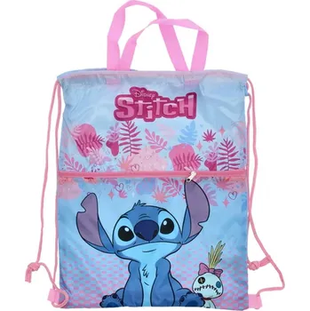 Školní sáček DIFUZED • Dívčí sportovní vak Lilo & Stitch s kapsou na zip - motiv Stitch a Scrump - 44 x 34 cm