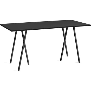 Jídelní stůl Hay, Stůl Loop Stand vysoký zesílená jasanová deska stolu s černým linoleem nohy černé 200 cm - Formadore