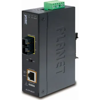 Počítač PLANET IGTP-802T konvertor RJ45/SC, 1Gbps, PoE injektor 802.3at, -40 až 75 st.C, IP30, ESD 12-48 V DC