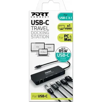 PORT dokovací stanice 5v1 ,LAN, HDMI, VGA, USB-C PD 3.0 85W, USB-A