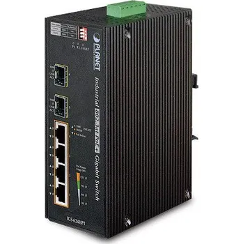Switch IGS-624HPT, POE SWITCH 4X 1000BASE-T, 2X SFP 100/1000BASE-X, DIN, IP30, -40 AŽ +75 ST.C, ESD+EFT