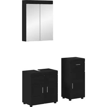 Koupelnový nábytek Sada koupelnového nábytku s policí TULUM Černá kompozitní dřevo