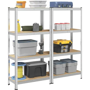 police vidaXL 4patrové úložné police 2 ks stříbrné ocel a kompozitní dřevo