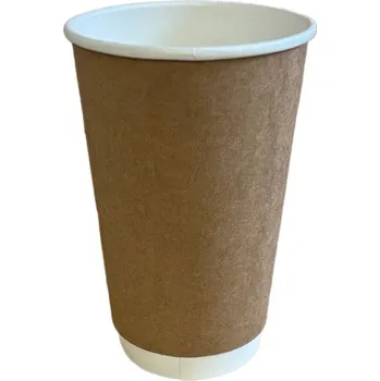 Jednorázové nádobí VIBAL Dvoustěnný papírový kelímek, hnědý 450ml 25ks x 20bal