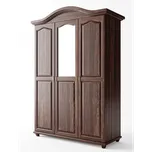 Šatní skříň Ludvík 3D se zrcadlem - pološatní se šuplaty - masiv borovice Odstín: Ořech