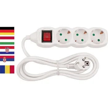 Prodlužovací kabel Strend Pro 2130004 Cable GERMAN socket Strend Pro DG-803BK 1,50 m, 3 zásuvky, HU, RO, SRB, CRO + spínač