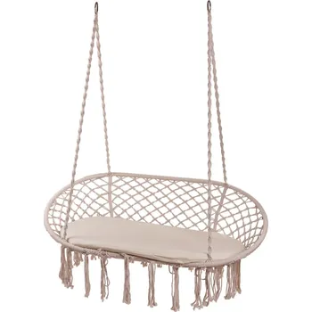 Houpací síť Dvojité čapí hnízdo se střapci béžové barvy