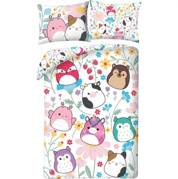 Povlečení Halantex • Oboustranné ložní povlečení z mikrovlákna Squishmallows – motiv Flower Friends - 70 x 90 cm + 140 x 200 cm - zipové zapínání