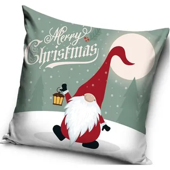 Dekorativní polštářek Carbotex • Vánoční polštář - motiv Skřítek s lampičkou - Merry Christmas - 40 x 40 cm