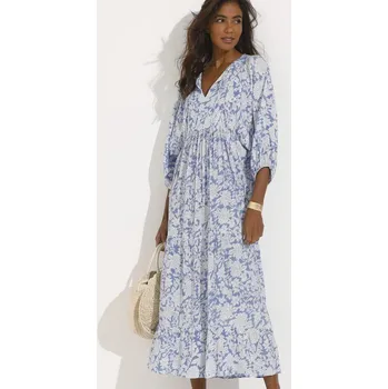 Dámské šaty Dlouhé kreponové šaty s potiskem modrošedá 42