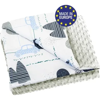 Dětská deka Bomimi Deka minky 100 x 75 cm autíčka, modrá