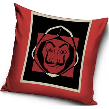 Dekorativní polštářek Carbotex • Dekorační polštář Papírový dům - Money Heist – motiv Dali Mask - 40x40 cm