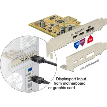 Delock PCI Express Karta > 1 x externí USB Type-C™ 3.1 samice + 1 x externí USB Type-C™ 3.1 (DP Alt Mód) samice