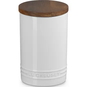 Dóza na potraviny Le Creuset, Kuchyňská dóza Le Creuset s dřevěným víkem, 770 ml, bílá - Formadore