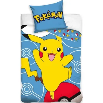 Povlečení Carbotex • Bavlněné ložní povlečení Pokémon Pikachu a Pokéball - 100% bavlna Renforcé - 70 x 90 cm + 140 x 200 cm