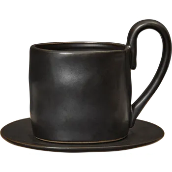 Ferm Living, Hrnek s podšálkem Flow, černý, 2 díl. - Formadore