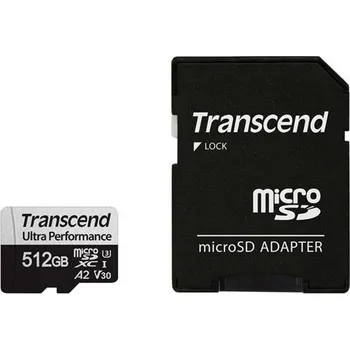 Paměťová karta Transcend 512GB microSDXC 340S UHS-I U3 V30 A2 3D TLC (Class 10) paměťová karta (s adaptérem), 160MB/s R, 125MB/s W