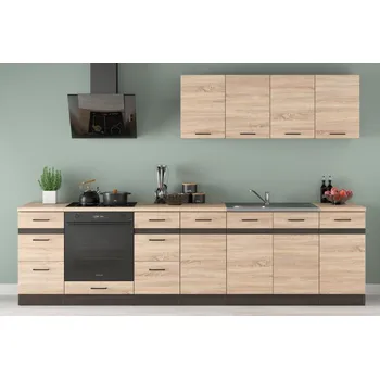 Kuchyňská linka Kuchyň JUNONA 300 cm, bez pracovní desky, wenge/dub sonoma