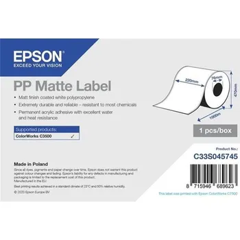Samolepící etiketa PP Matte Label - Coil: 220mm x 1000m