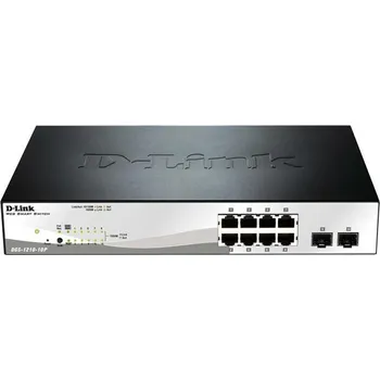 Switch D-Link DGS-1210-10P L2/L3 Smart+ PoE switch, 8x GbE PoE+, 2x SFP, PoE 65W, fanless