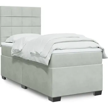 Postel vidaXL Box spring postel s matrací 100x200 cm samet [3290835] Barva: světle šedá