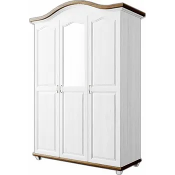 Šatní skříň Šatní skříň Ludvík 3D se zrcadlem - pološatní - masiv borovice Odstín: Šedá krycí barva