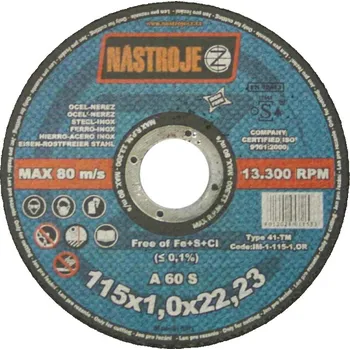 Řezný kotouč Kotouč řezný 115x1,0x22 na ocel a nerez 50 ks v bal.