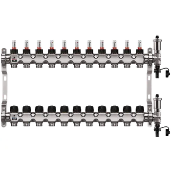 rozdělovač topení WIGELL Nerezový rozdělovač 11 okruhů, pro podlahového topení s hlavicemi a průtokoměry