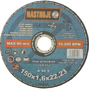 Řezný kotouč Kotouč řezný 150x1,6x22 na ocel a nerez 100 ks v bal.