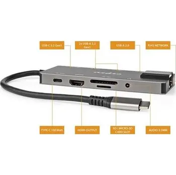 Nedis CCBW64775AT02 - Dokovací Stanice | USB 3.2 Gen 1 | USB-C™ Zástrčka | RJ45 Zásuvka / SD / Výstup HDMI™ / 2x USB-C™