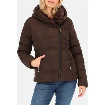 Dámská cargo bunda Čokoládově hnědá dámská prošívaná bunda s teplou kapucí BLH 201052 F - brown Velikost: 2XL