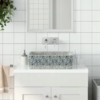 Umyvadlo vidaXL Umyvadlo na desku šedé a modré obdélník 46x35,5x13 cm keramika