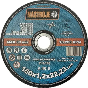 Řezný kotouč Kotouč řezný 150x1,2x22 na ocel a nerez 100 ks v bal.