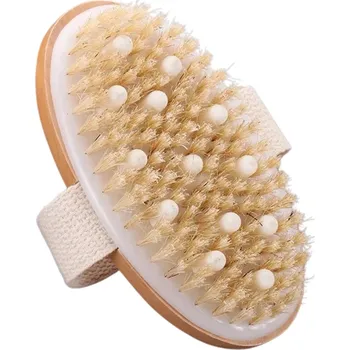 Masážní přístroj Camerazar Přírodní bambusový kartáč na suchou masáž se silikonovými výstupky