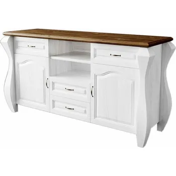 Televizní stolek Komoda TV Ludvík 2D4S - masiv borovice Odstín: Bílá krycí barva/dub