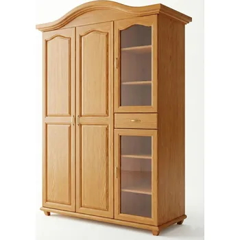 Šatní skříň Prosklená šatní skříň Ludvík 4D1S pološatní se šuplaty - masiv borovice Odstín: Olše