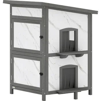 Dřevěný kočičí domek 60 x 60 x 88 cm | bílý