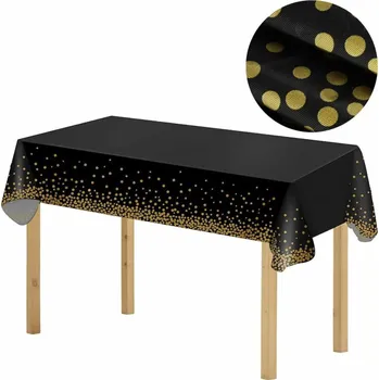 ubrus Ubrus na stůl 272x137 cm voděodolný SPRINGOS PS0049 černý se zlatými tečkami