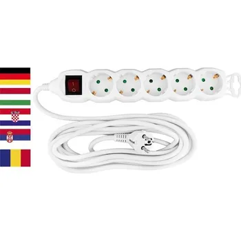 Prodlužovací kabel Strend Pro 2130012 Cable GERMAN socket Strend Pro GER DG-805BK 5,00 m, 5 zásuvky, HU, RO, SRB, CRO + spínač