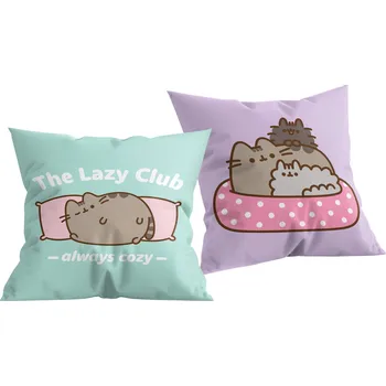 Dekorativní polštářek Halantex • Oboustranný polštář kočička Pusheen - motiv The lazy club - 40 x 40 cm