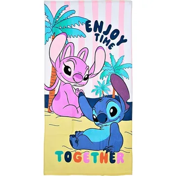 SunCity • Plážová osuška Stitch & Angel - motiv Enjoy Time Together - 100% bavlna - 70 x 140 cm