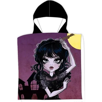 MLC • Dětská osuška s kapucí - plážové pončo Wednesday Addams - motiv Ghotic Girl - 55 x 110 cm