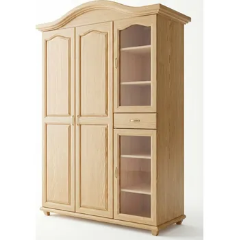 Šatní skříň Prosklená šatní skříň Ludvík 4D1S pološatní se šuplaty - masiv borovice Odstín: Borovice přírodní
