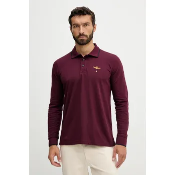 Bavlněné tričko s dlouhým rukávem Aeronautica Militare PO1653UP00082 burgundské 83X, vel. XXL