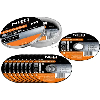 Řezný kotouč NEO TOOLS Řezný kotouč na kov 115 x 1,0 x 22,2 mm, 41 A60-R-BF, INOX, 10 ks