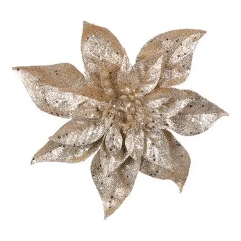 Vánoční dekorace Vánoční růže na klipu, barva zlatá s glitry.