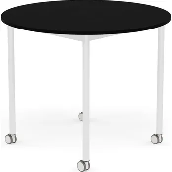 Jídelní stůl Muuto, Stůl na kolečkách Base kulatý laminovaný ABS bílé nohy 90 cm černý - Formadore
