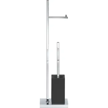 WC štětka Decor Walther, Stojan na toaletní papír a WC štětku Porzellan s hranatým podstavcem chrom-černý - Formadore