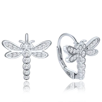 Náušnice Moonlit Stříbrné dětské náušnice vážka se zirkony